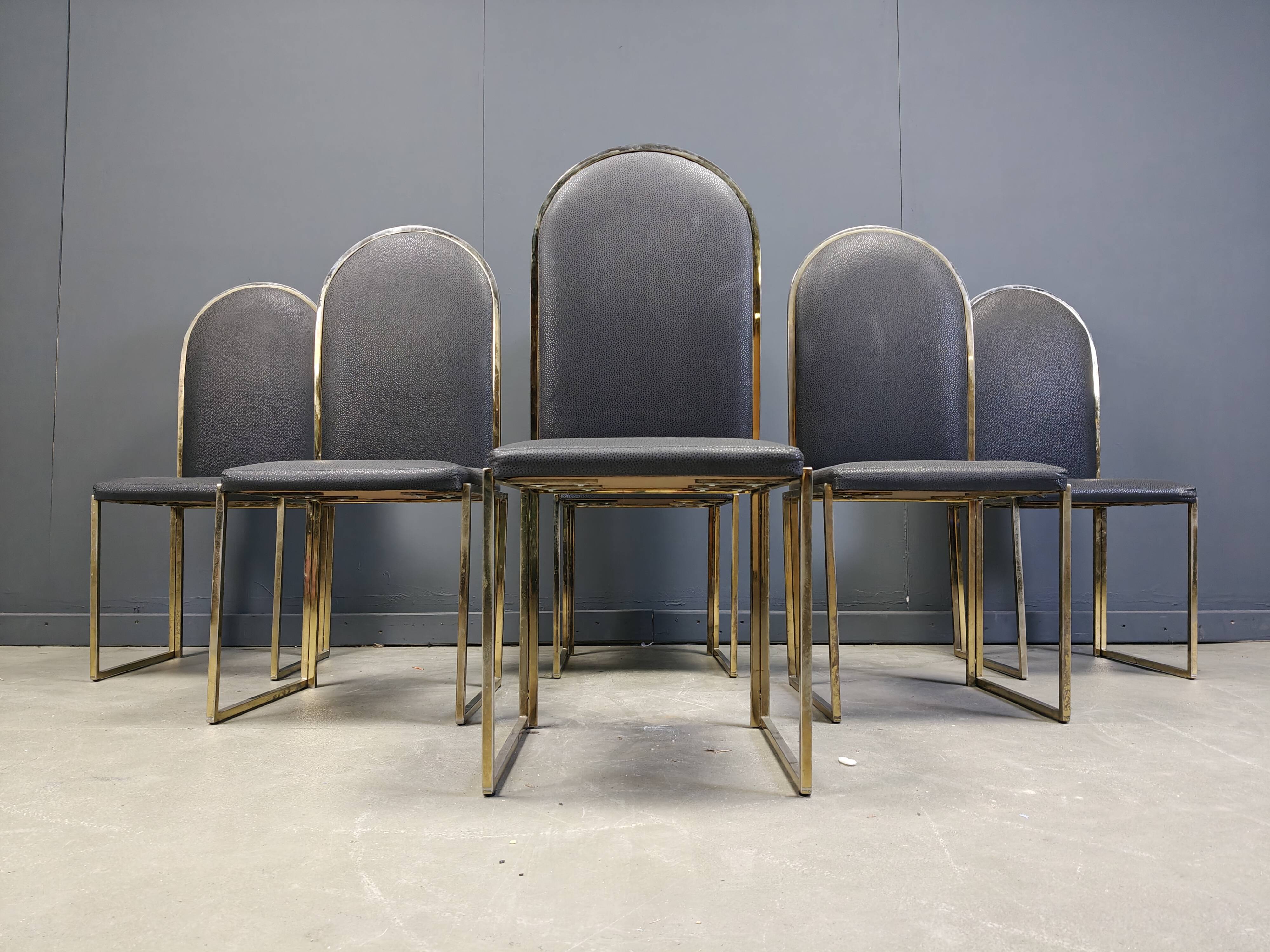 Chaises de salle à manger vintage en laiton de Belgochrom, années 1970