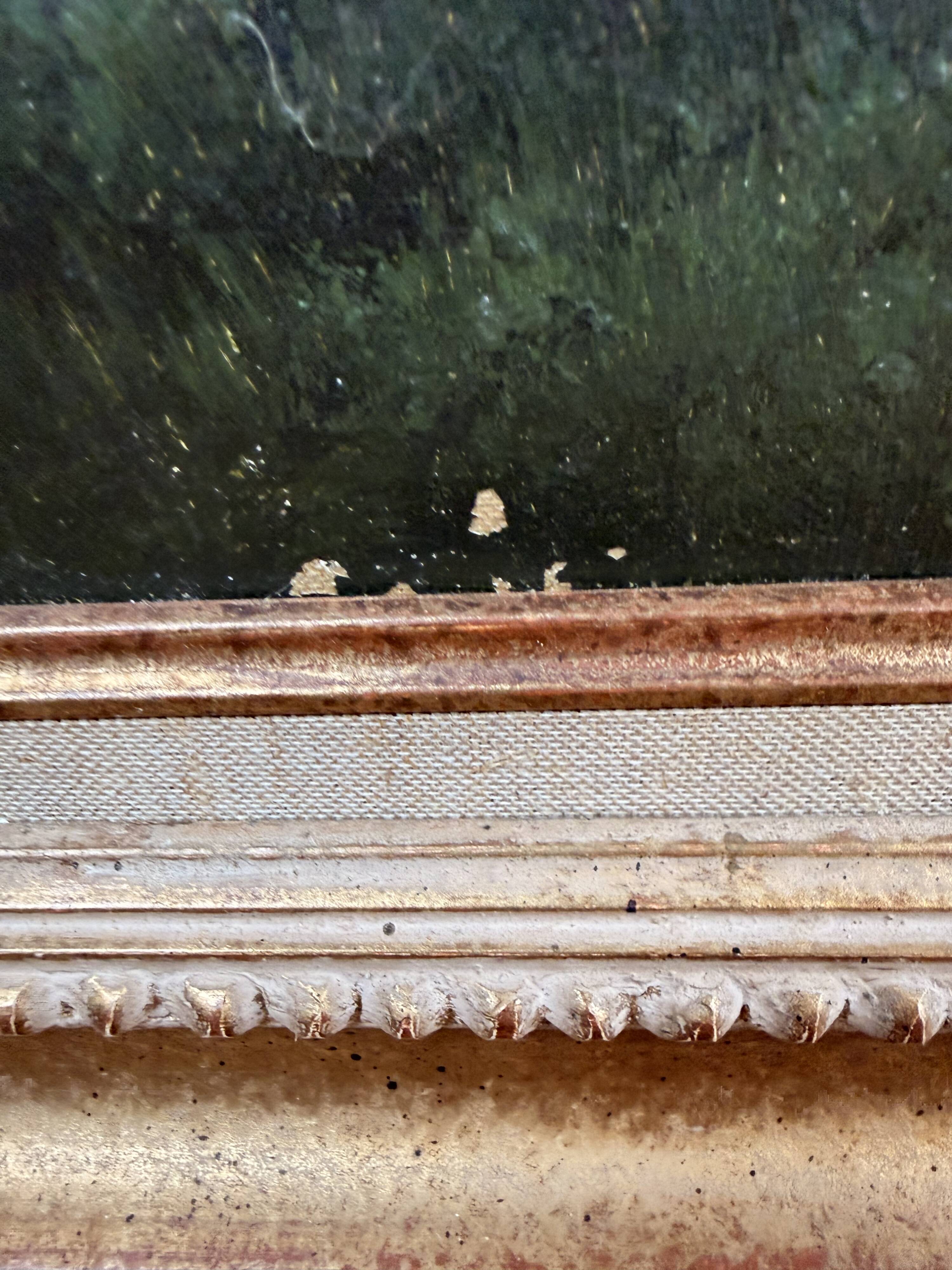 Oil on canvas landscape by the river – antique gilded frame