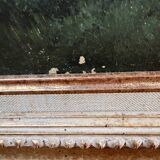 Oil on canvas landscape by the river – antique gilded frame