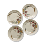4 flat plates in polychrome iron earth model "Carnations" Gien gold medals