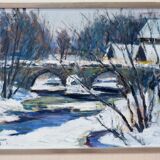 Gideon isaksson (1911-1980), scandinavian modern landscape, 1960s, oil on panel, framed