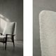Vintage Mid-Century Scandinavian Modern White Boucle &Teak High Armchair