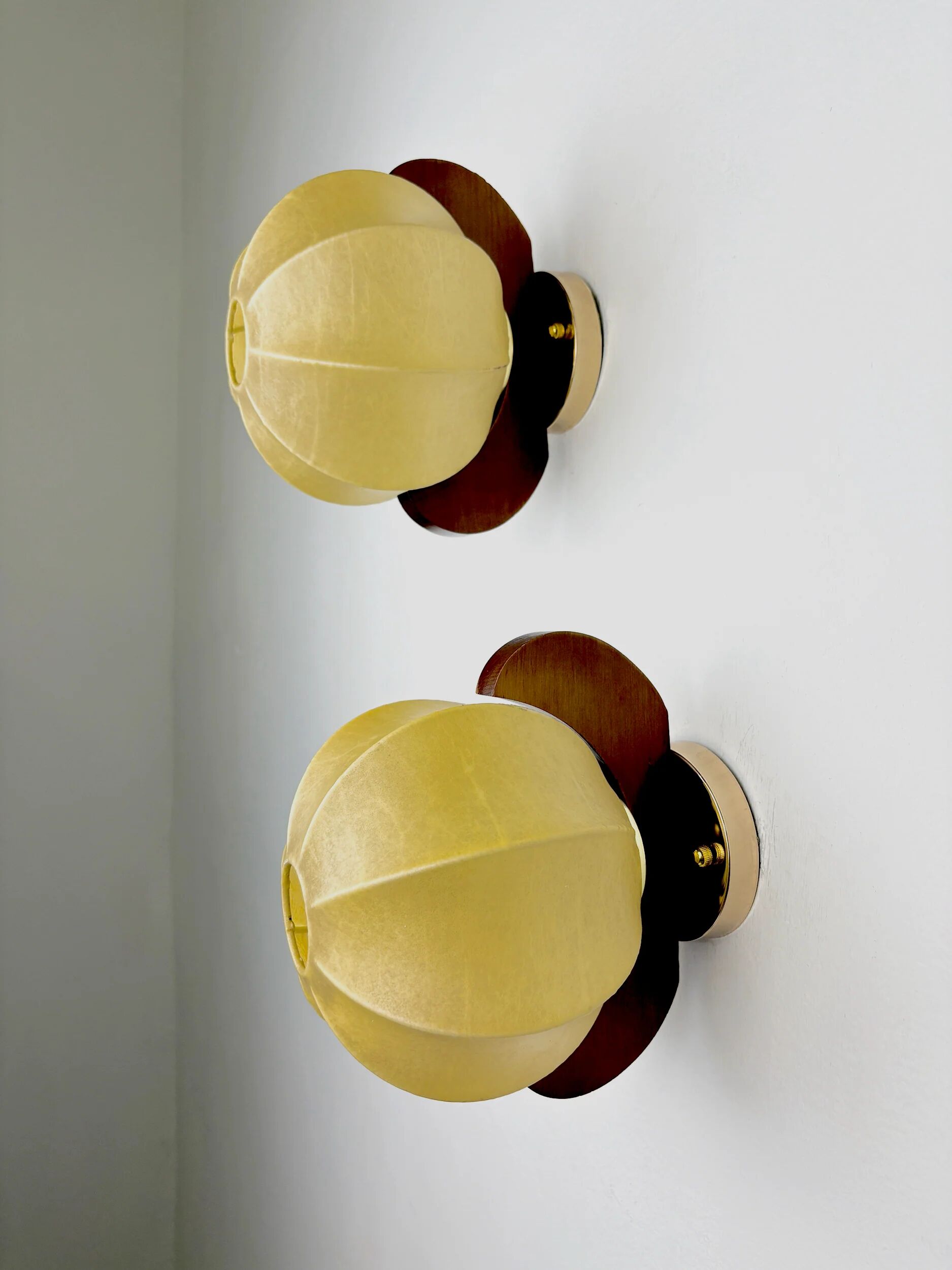 Paire de lampes murales italiennes "Cocoon", en résine et bois de pin, 1970