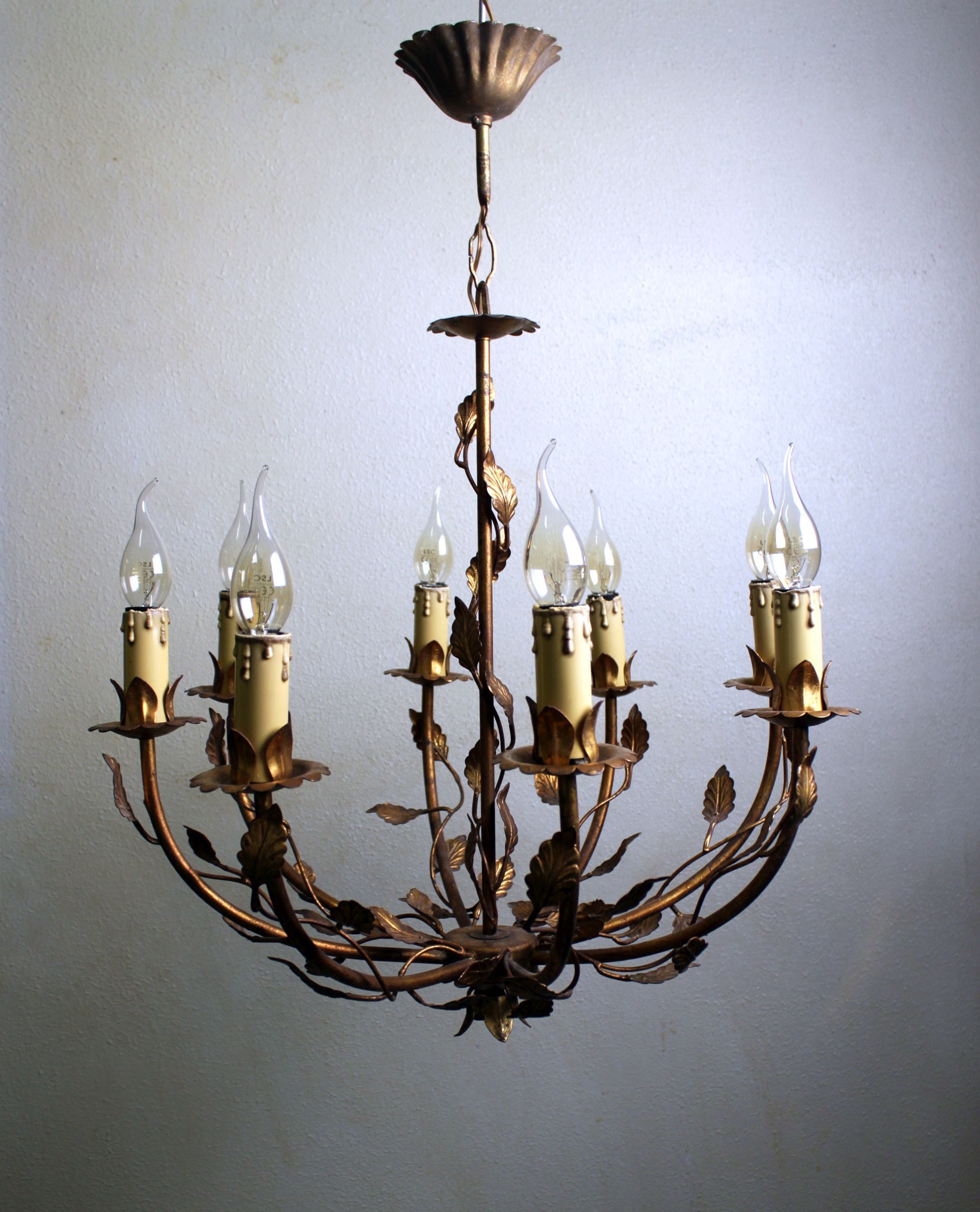 Vegetable chandelier in gilded metal, 1960