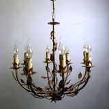 Vegetable chandelier in gilded metal, 1960