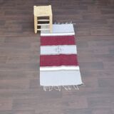 Tapis berbère marocain Fait main en coton bordeaux et gris