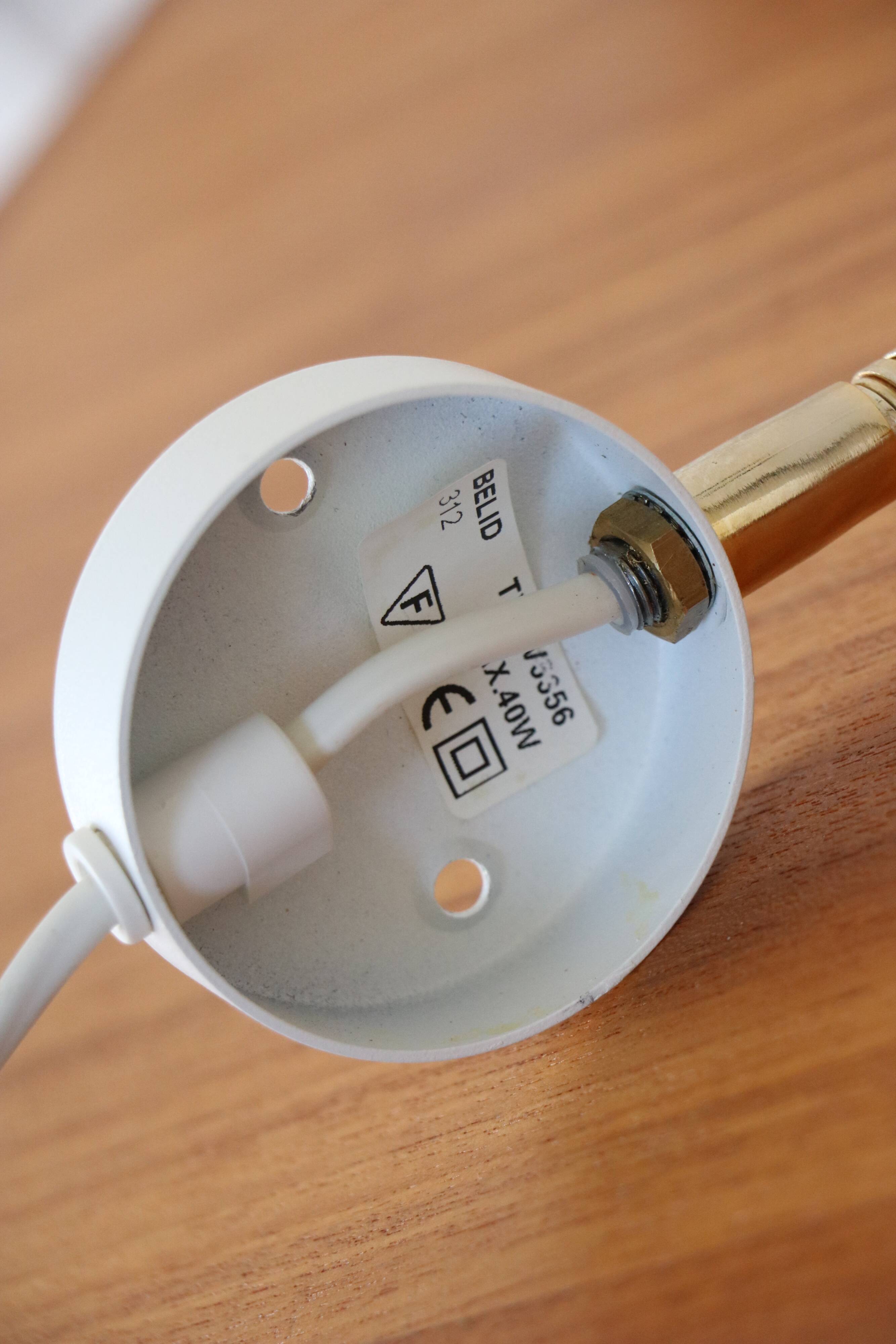 Pair of Scandinavian wall lights, white and gold metal