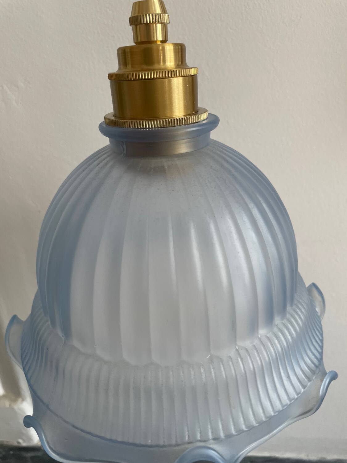 Vintage frosted blue glass pendant light
