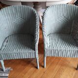 2 vintage rattan armchairs in green of gray color