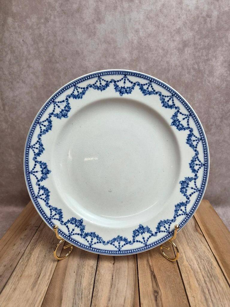 Antique English plate Crescent Ware Empire England blue garland decoration