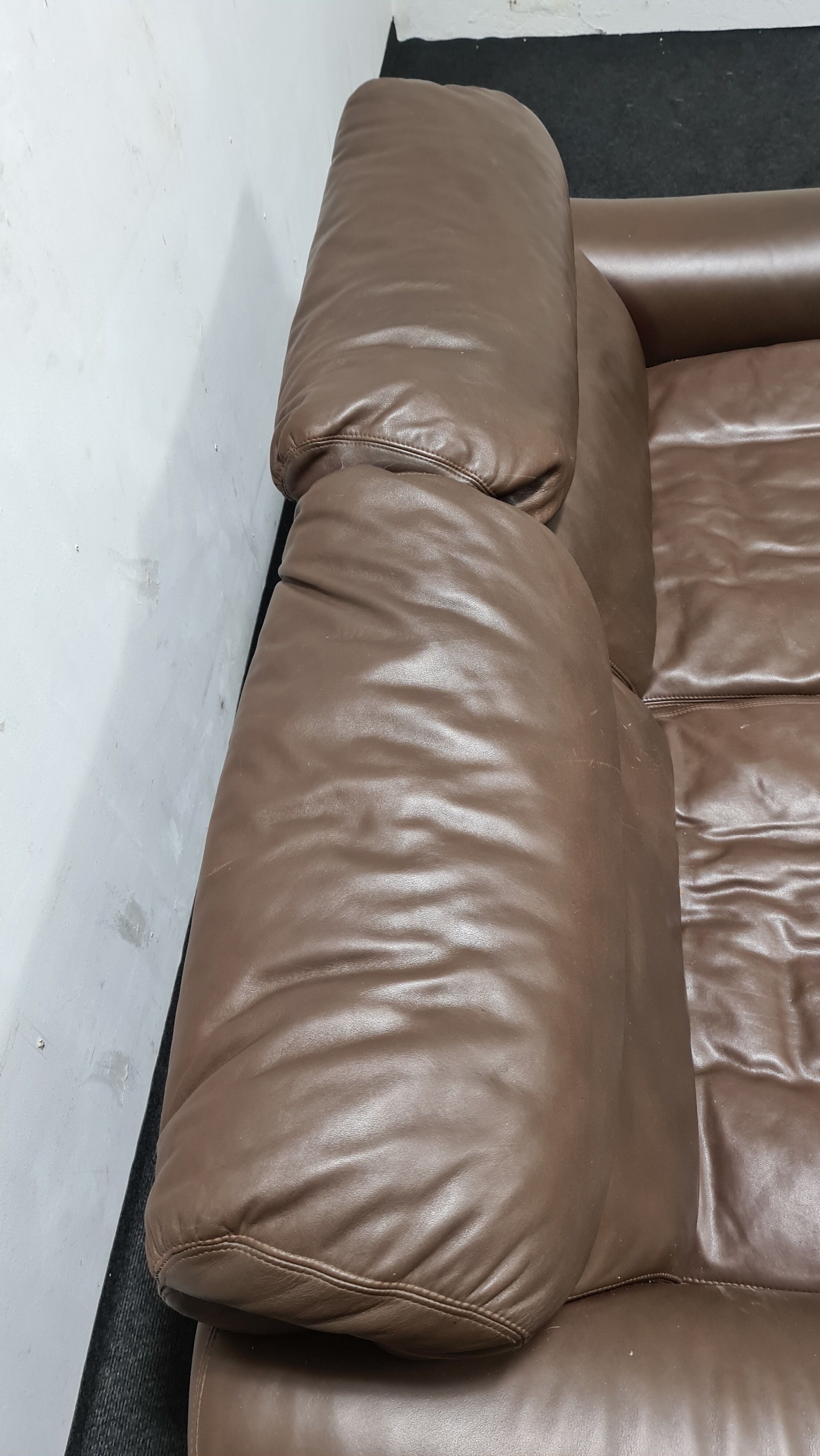 Canapé biplace vintage en cuir brun de Rolf Benz