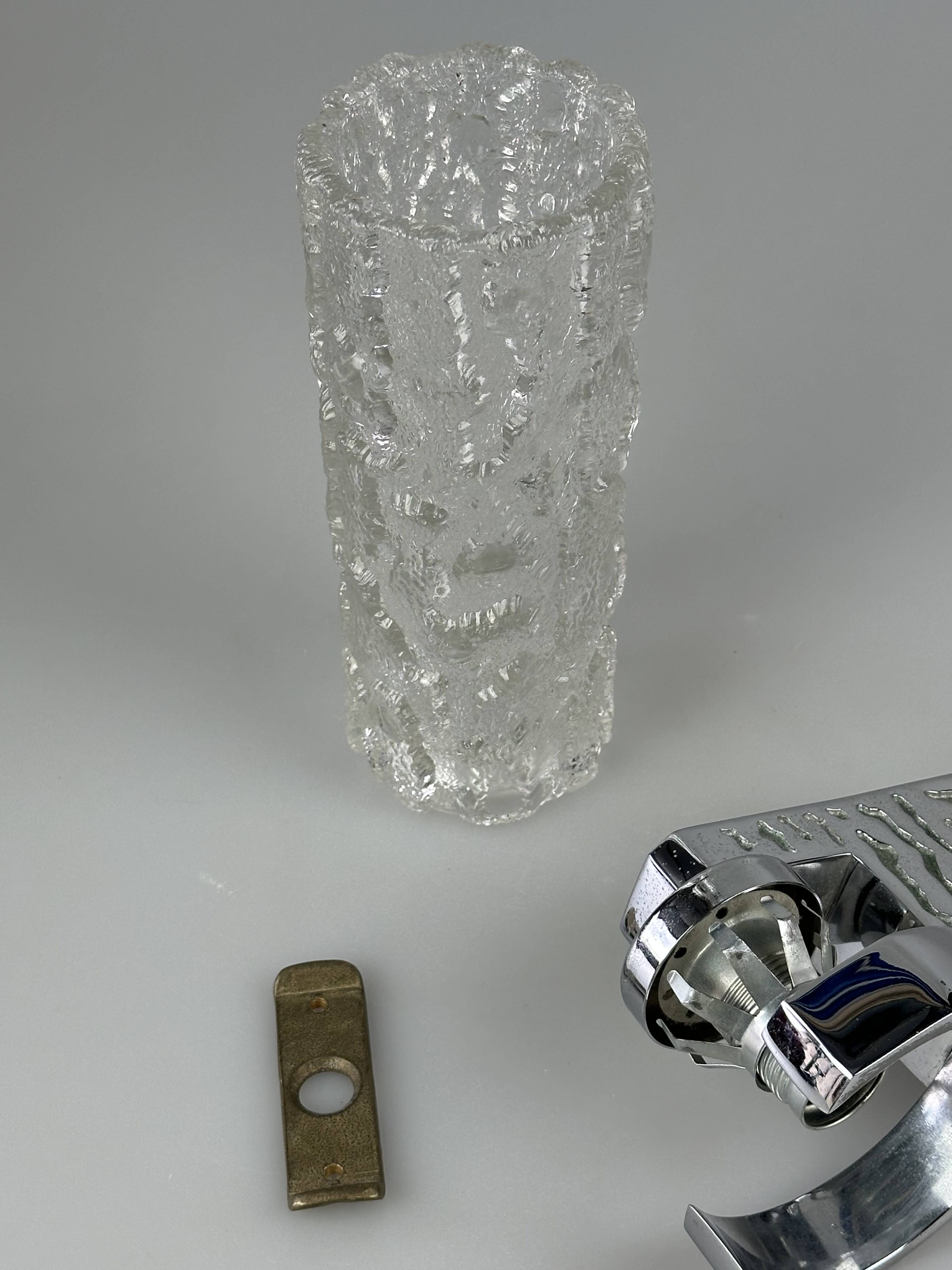 1960s/70s Wall Lamp in Glass & Chrome, Brutalist German Design