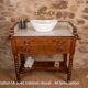 Marble and wood washbasin cabinet in Louis-Philippe style with double drawer.