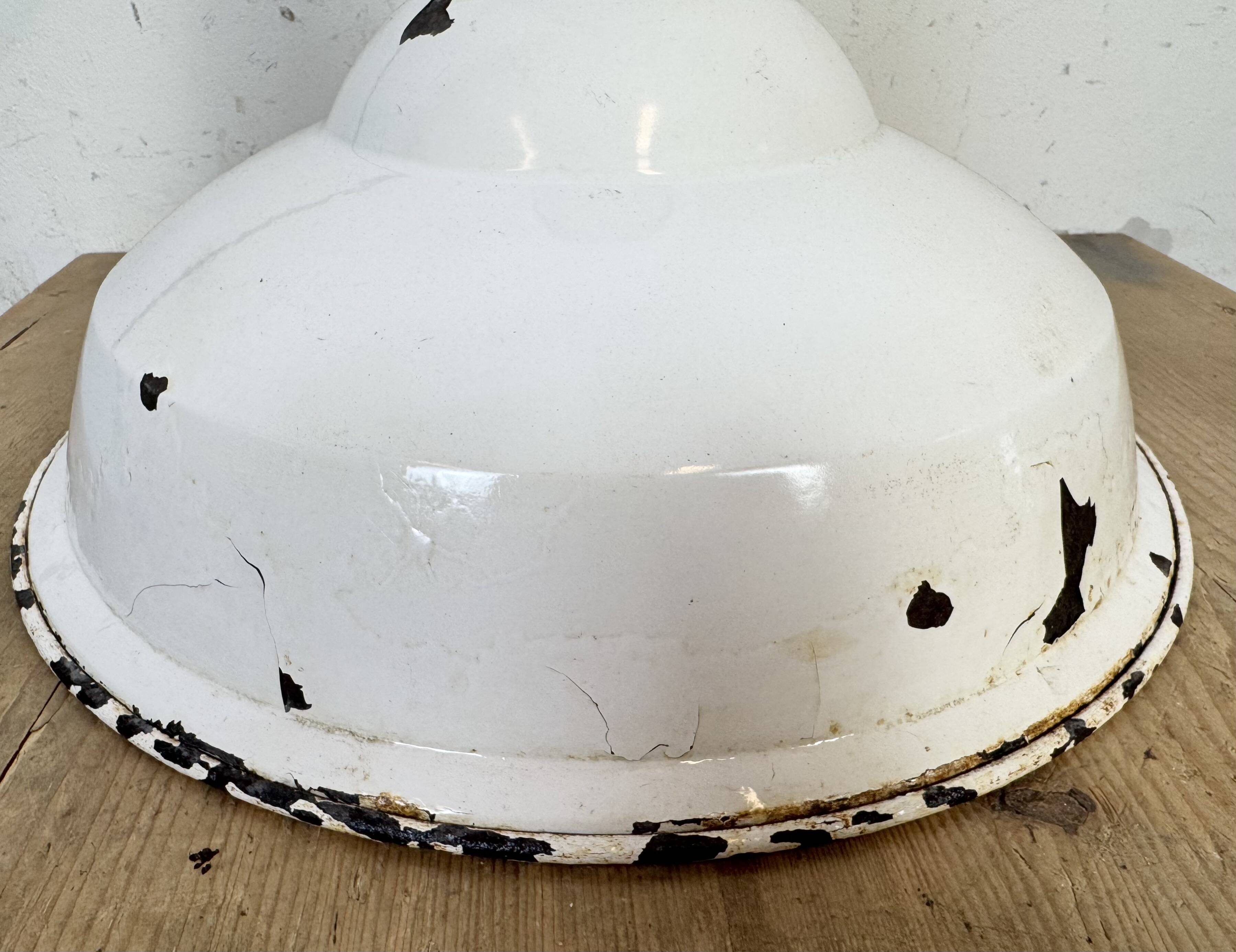 Industrial British White Enamel Factory Pendant Lamp from Benjamin, 1960s