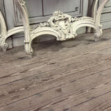 Console de style Louis XV patine beige, marbre de Carrare vers 1880