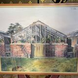 Huile sur toile « la serre dans le jardin » signée