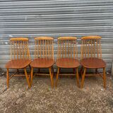 Set of 4 vintage beech chairs with teak seat