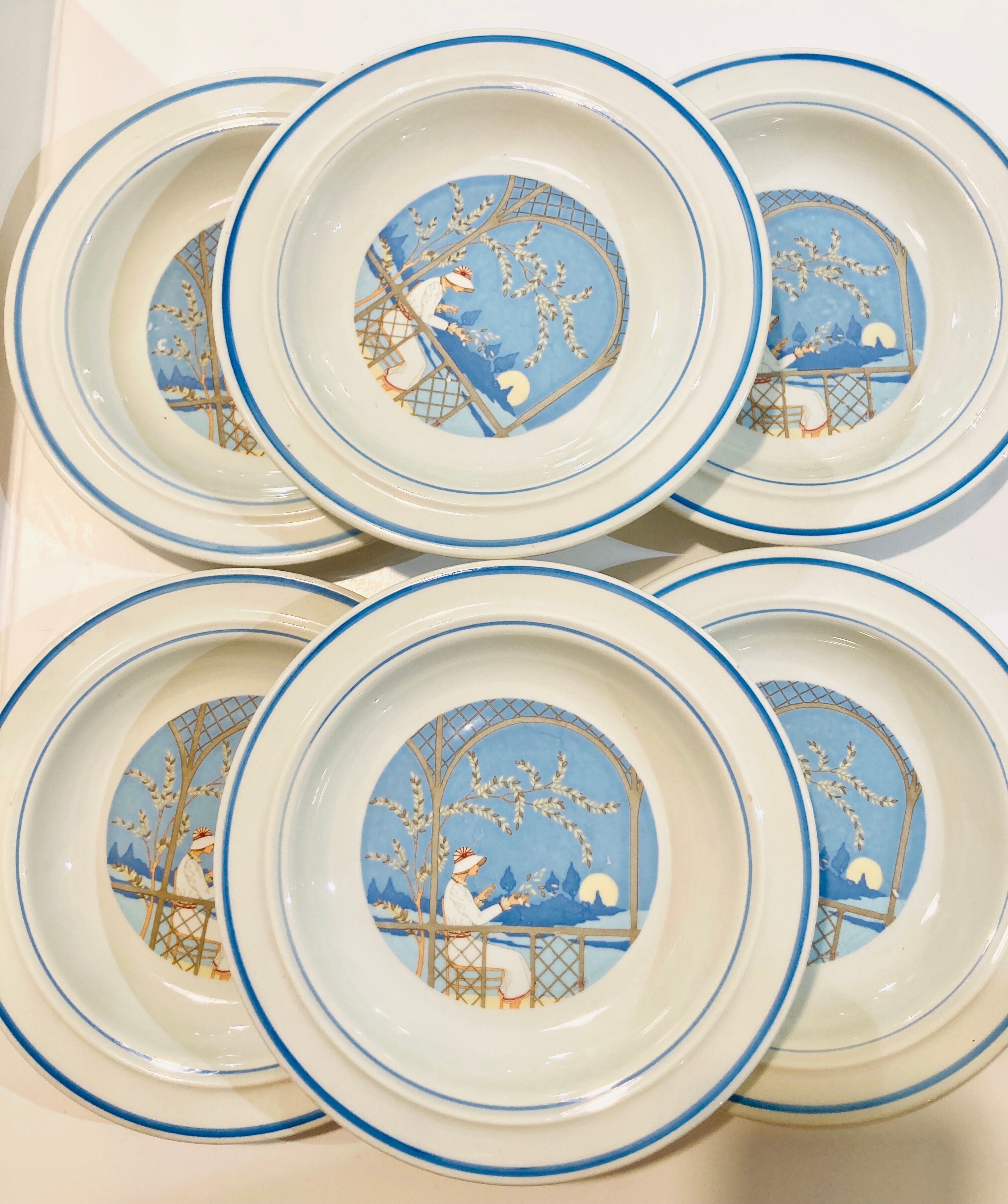 X6 hollow plates with blue pattern san marciano ceramiche- retro-kitchen- vintage