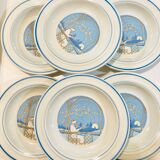 X6 assiettes creuses à motif bleu san marciano ceramiche- retro-cuisine- vintage