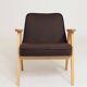 Fauteuil rétro en tissu en laine cacao, bois de hêtre naturel