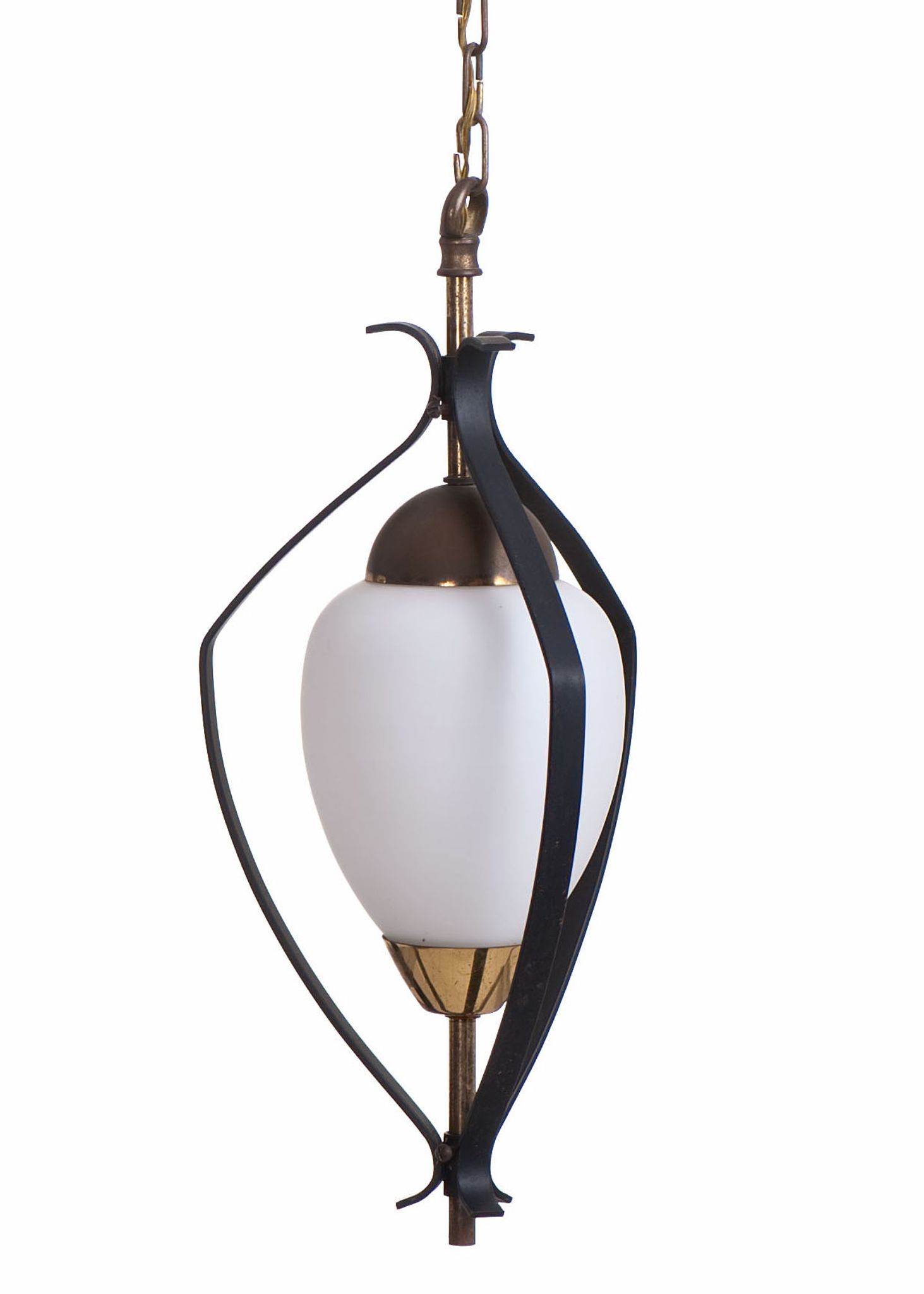 Lustre vintage opaline & métal noir 1950