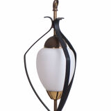 Lustre vintage opaline & métal noir 1950