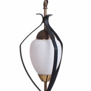 Lustre vintage opaline & métal noir 1950