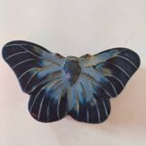 Vintage blue enameled ceramic butterfly box signed alpho