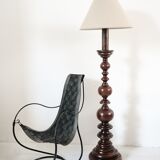 Turned wooden floor lamp