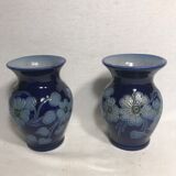 Paire de vases grès bleu vintage