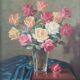 Bright Still Life With Pink Flowers, Oil Painting, 20th Century
