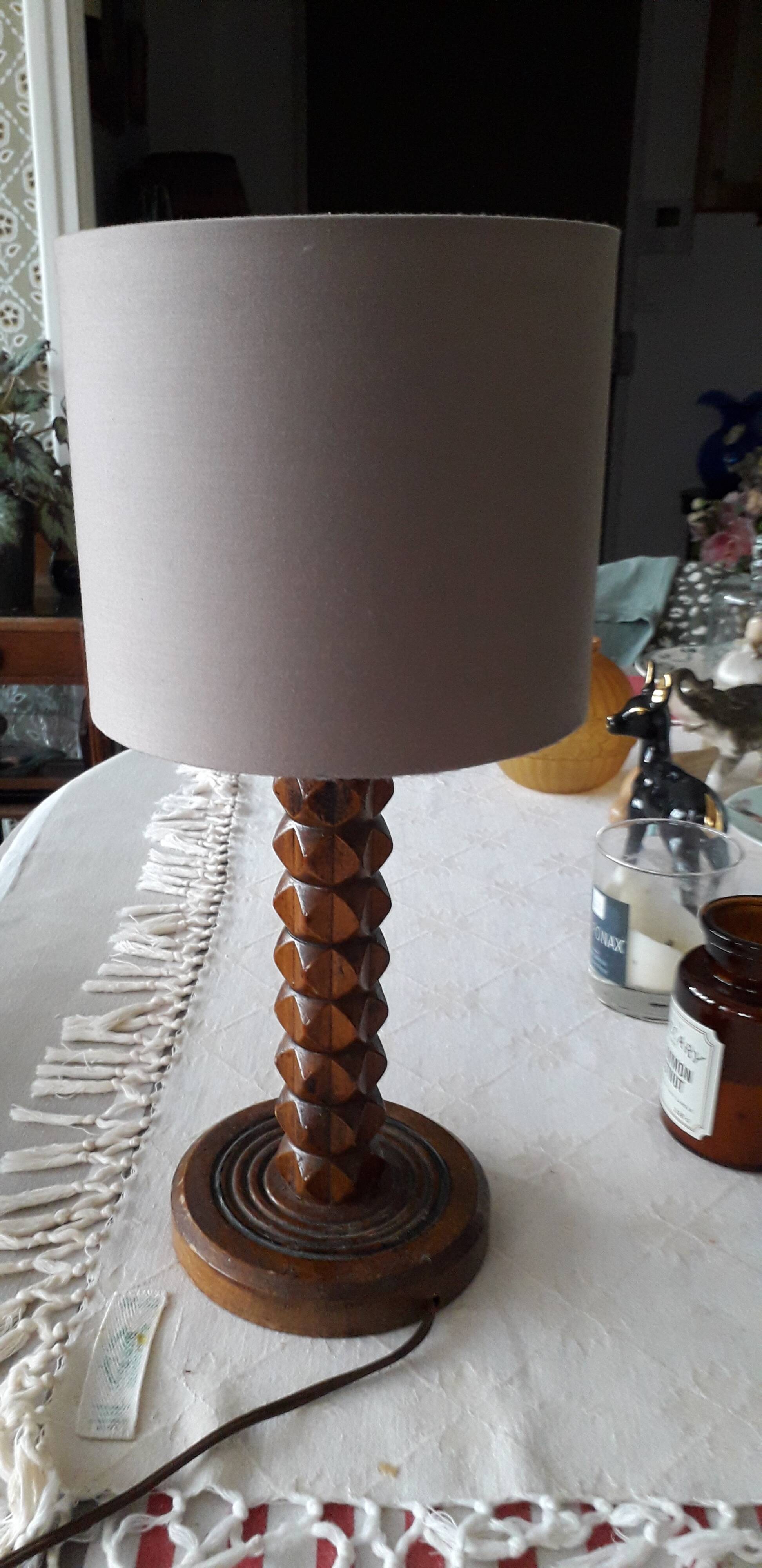 Antique carved wooden lamp