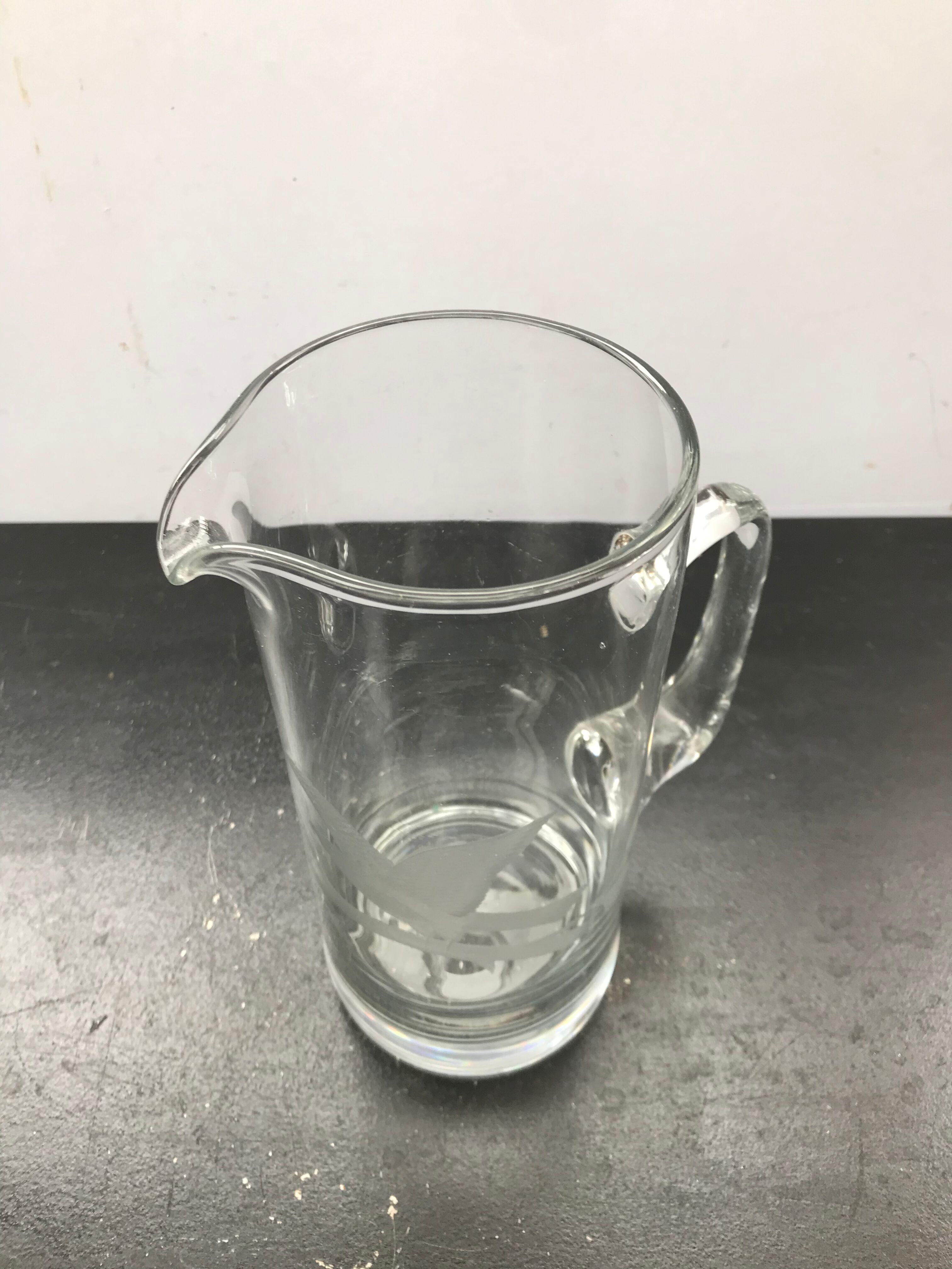 Former Pitcher Carafe Glass Blown Transparent - Engraving Eagle Vintage Kitchen