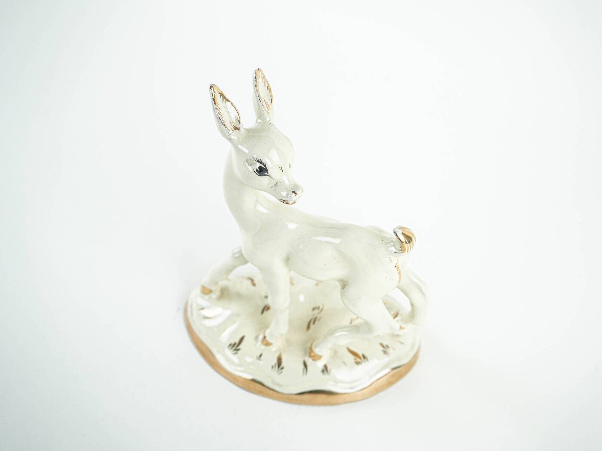Ceramic deer figurine, glazed Danish pottery from the 1970s