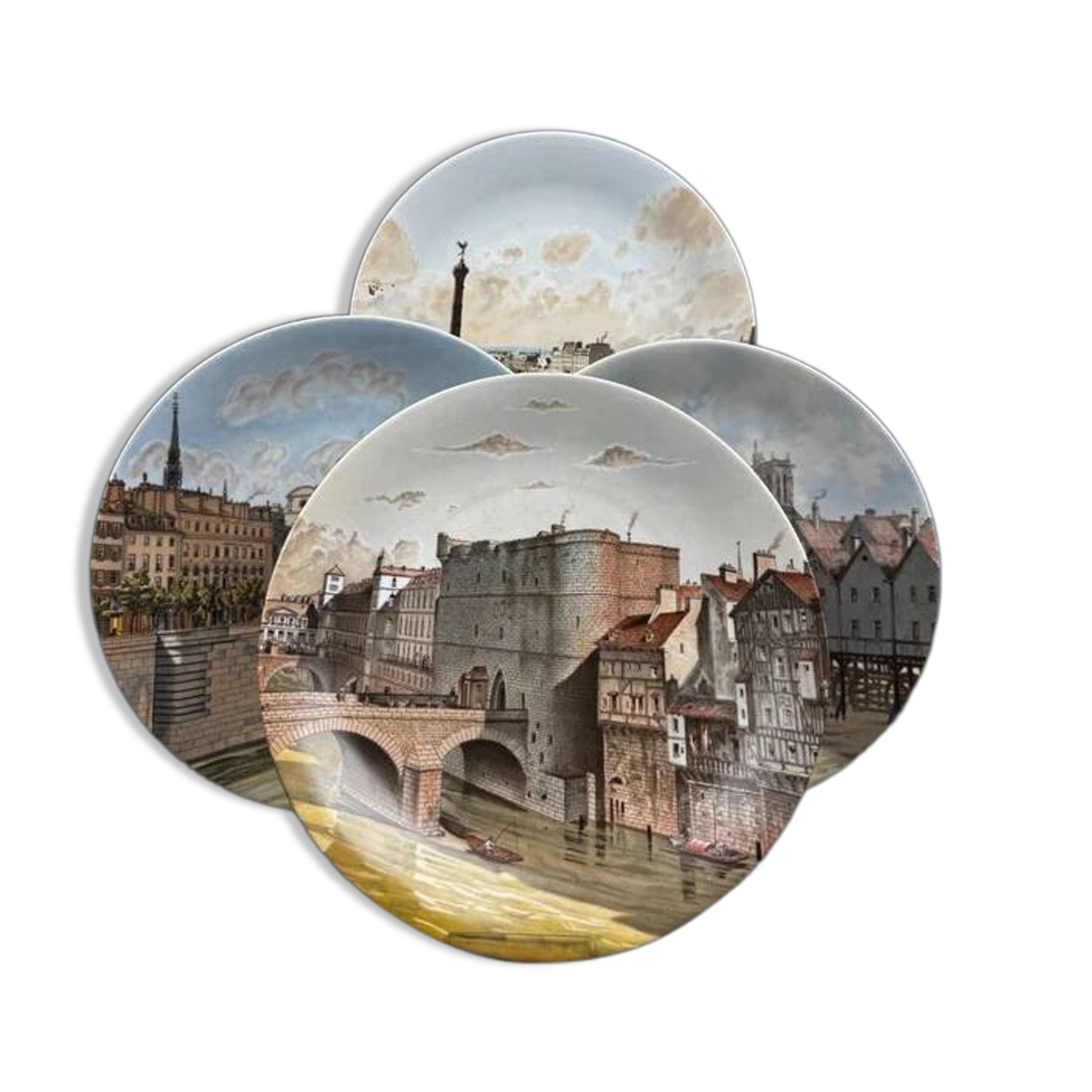 4 decorative porcelain plates from Paris “Paris through the ages”