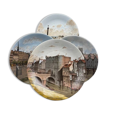 4 assiettes décoratives en porcelaine de Paris “Paris à travers les âges”