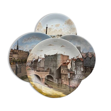 4 assiettes décoratives en porcelaine de Paris “Paris à travers les âges”