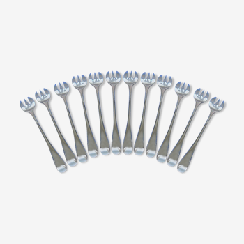 Suite of twelve silver metal oyster forks by the goldsmith S.F.A.M.