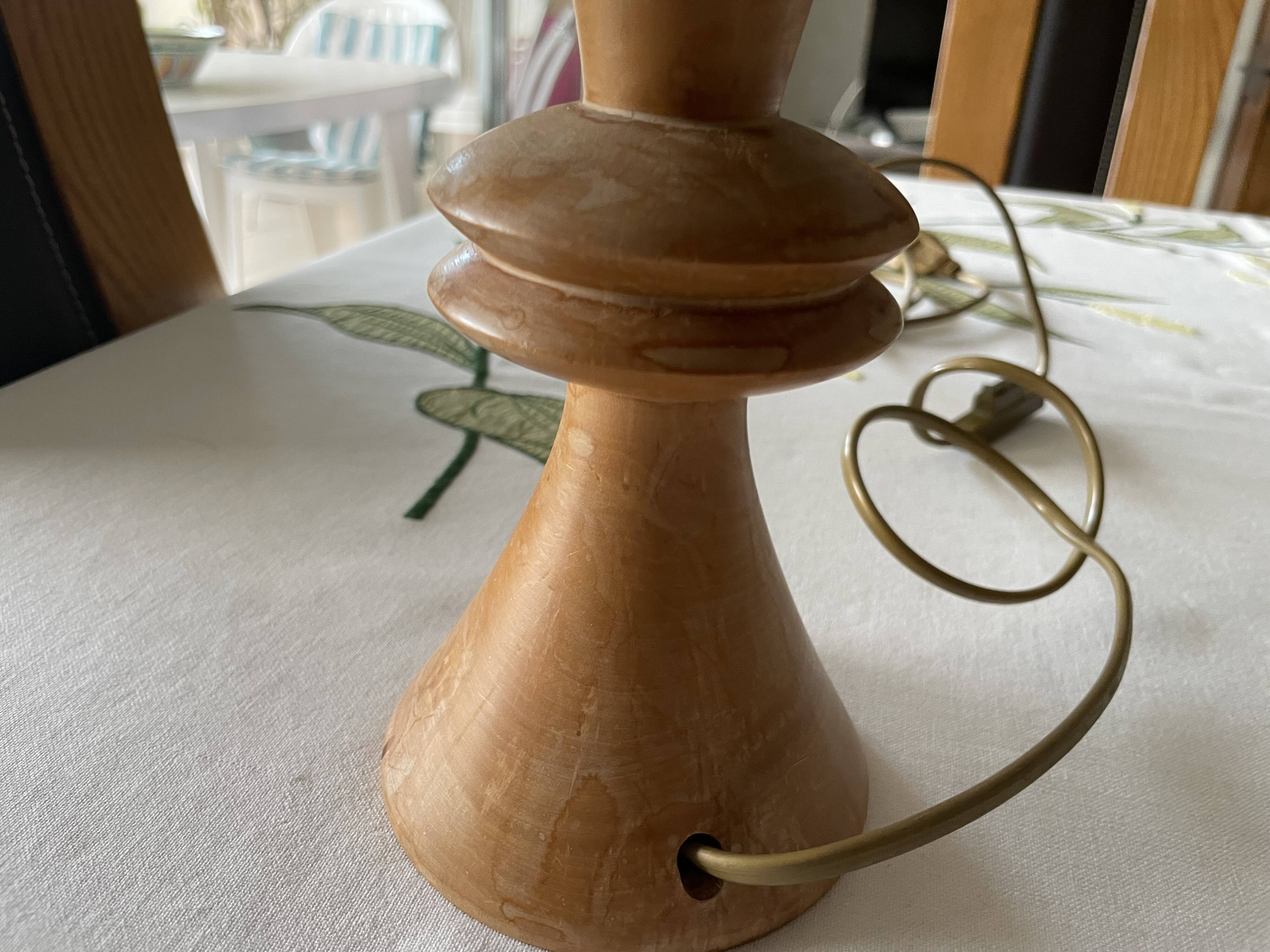 Turned wood table lamp