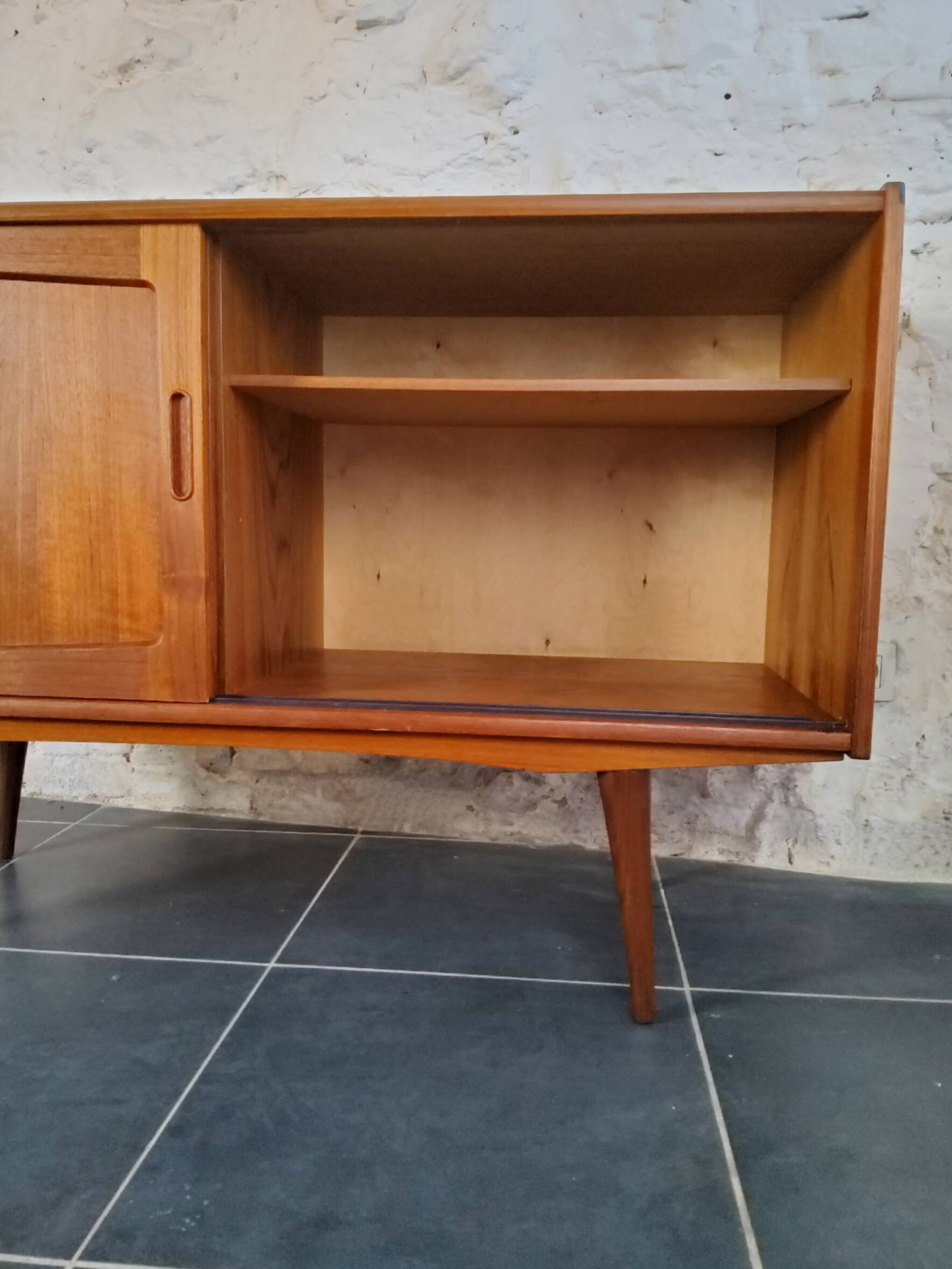 Scandinavian sideboard with sliding doors and drawers - teak