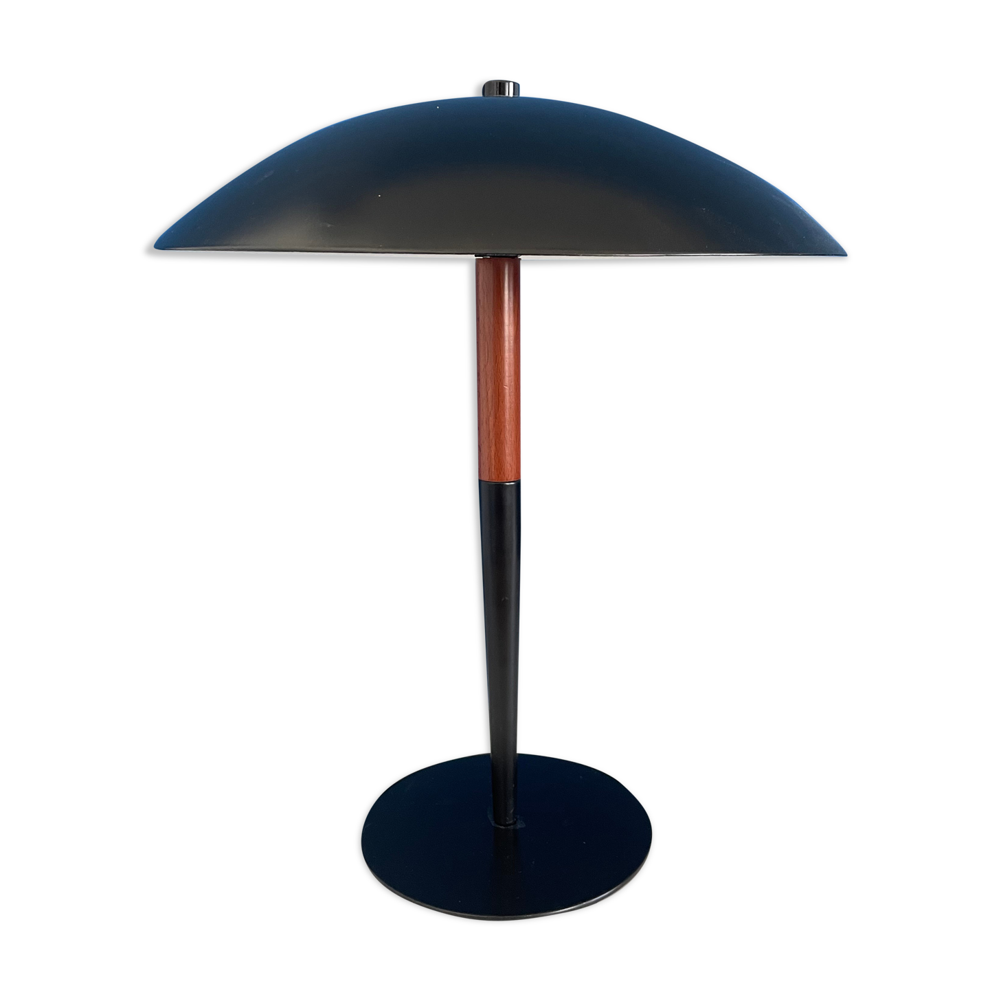 Lamp aluminor black metallic and wood mushroom shape