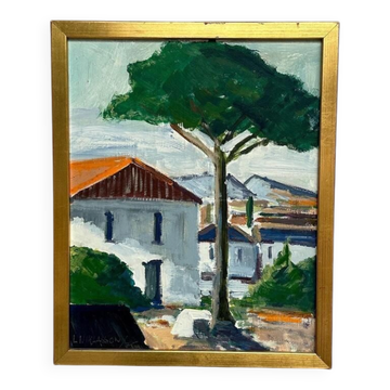 Huile su panneau suédoise – « Arbre près de la maison » par L. Niklasson – Datée de 1975 – V