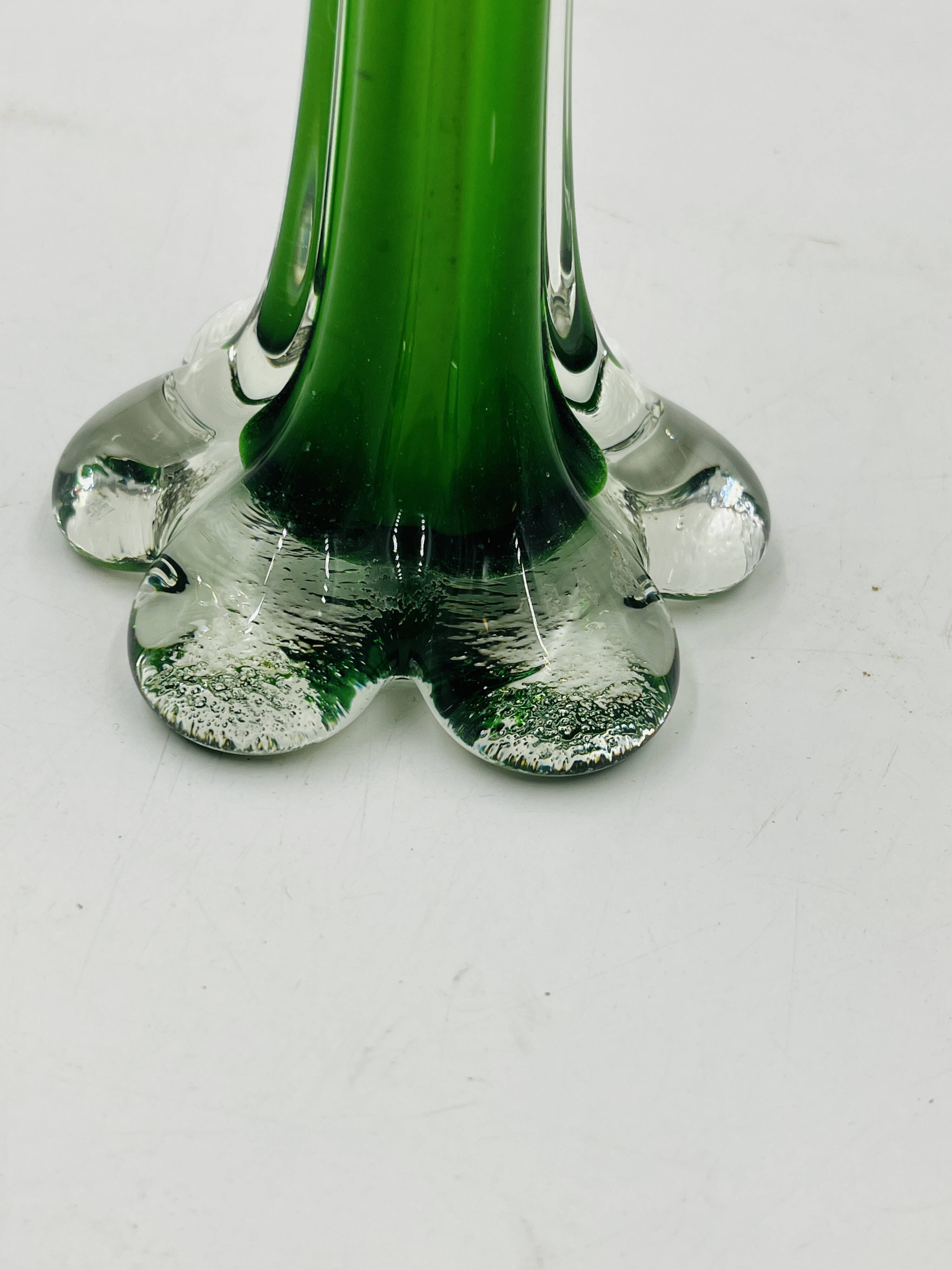Vintage Murano green elephant base glass soliflore