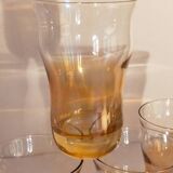 Four iridescent honey blown glass glasses