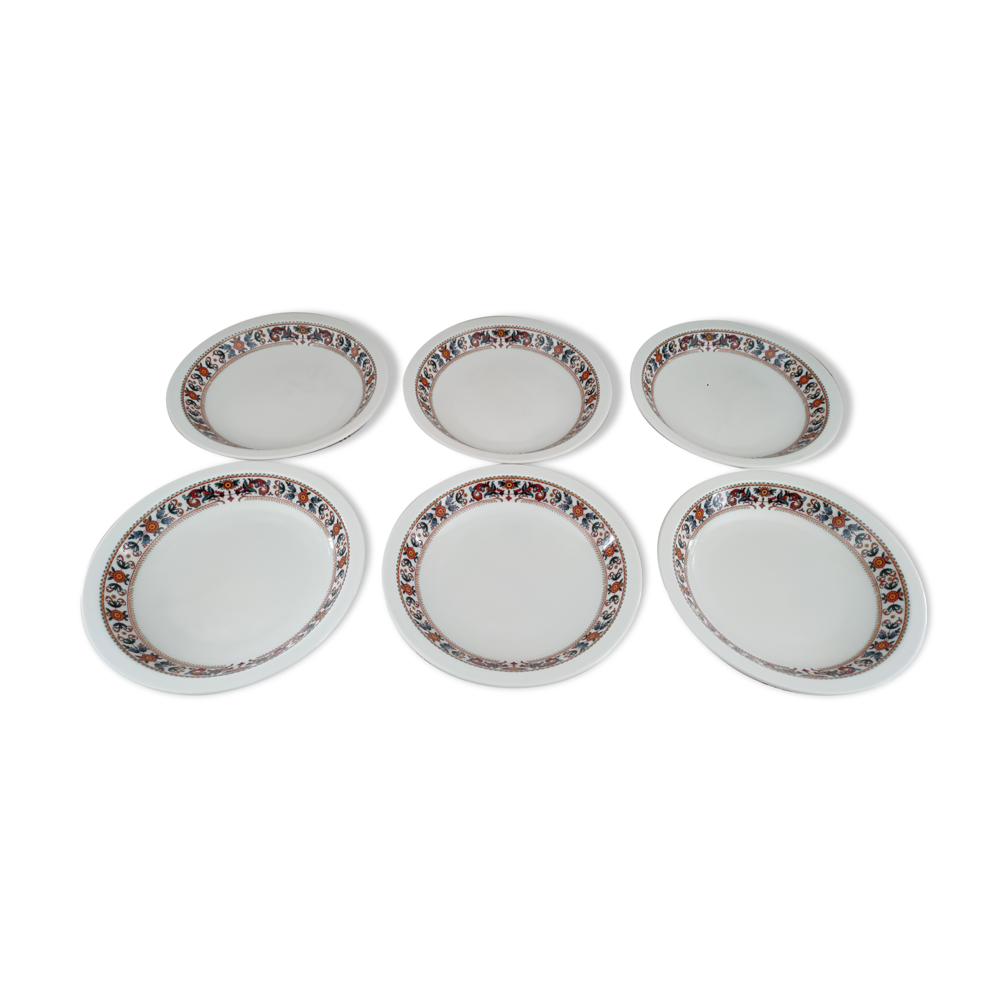 Set of 6 hollow plates in porcelain Bavaria white floral frieze 70s