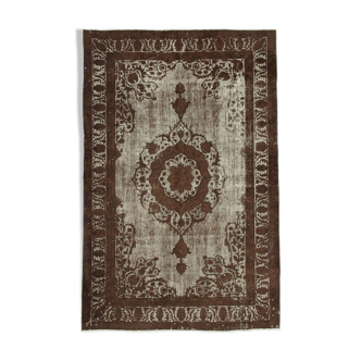 Tapis bohème turc bohème noué à la main des années 1980 212 cm x 327 cm marron