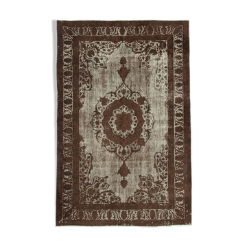 Hand-knotted bohemian turkish 1980s 212 cm x 327 cm brown rug