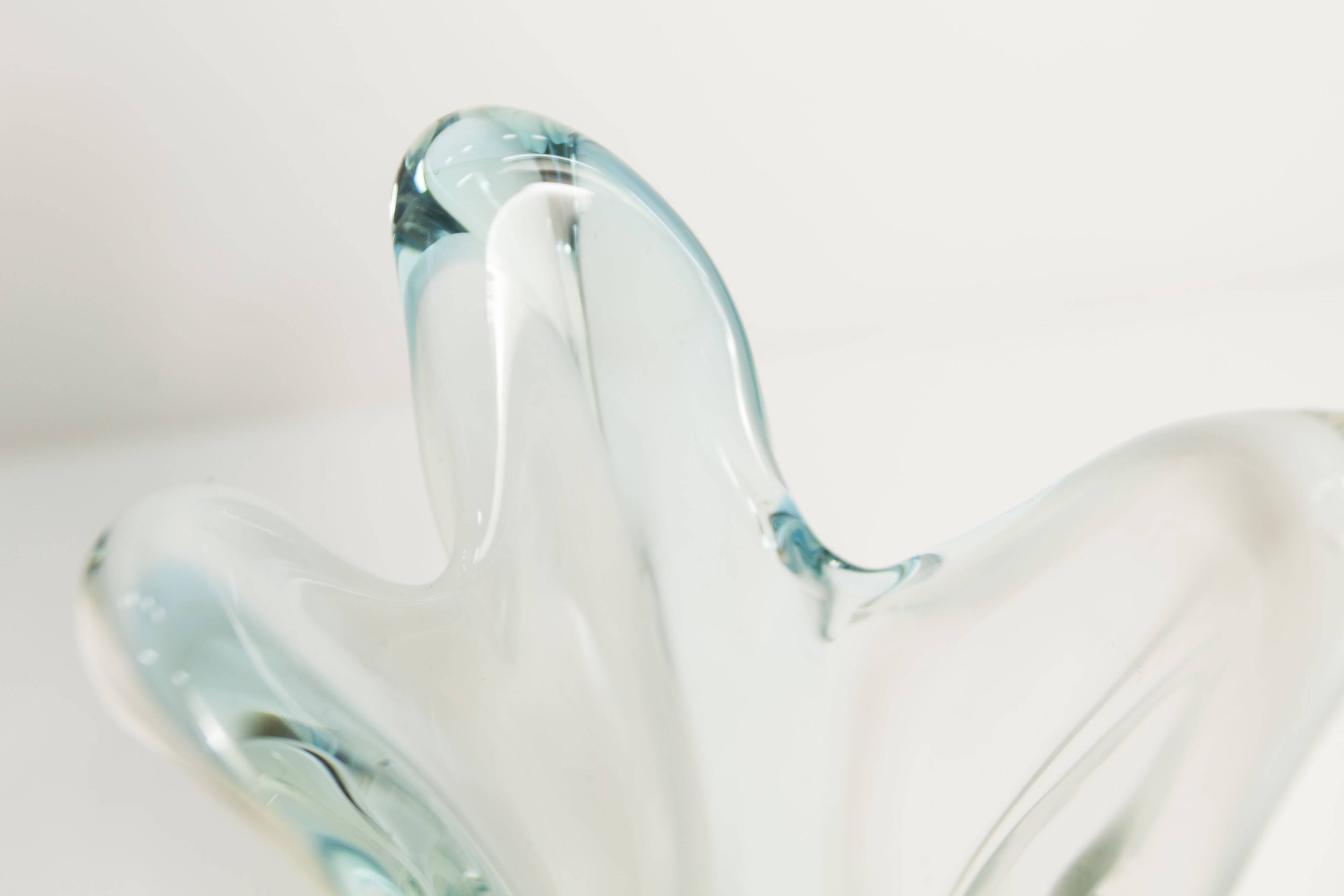 Large Murano vase 1960 transparent white and blue H35.5cm