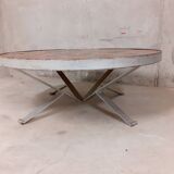 Vintage round coffee table roche-bobois in steel and ceramic 70s