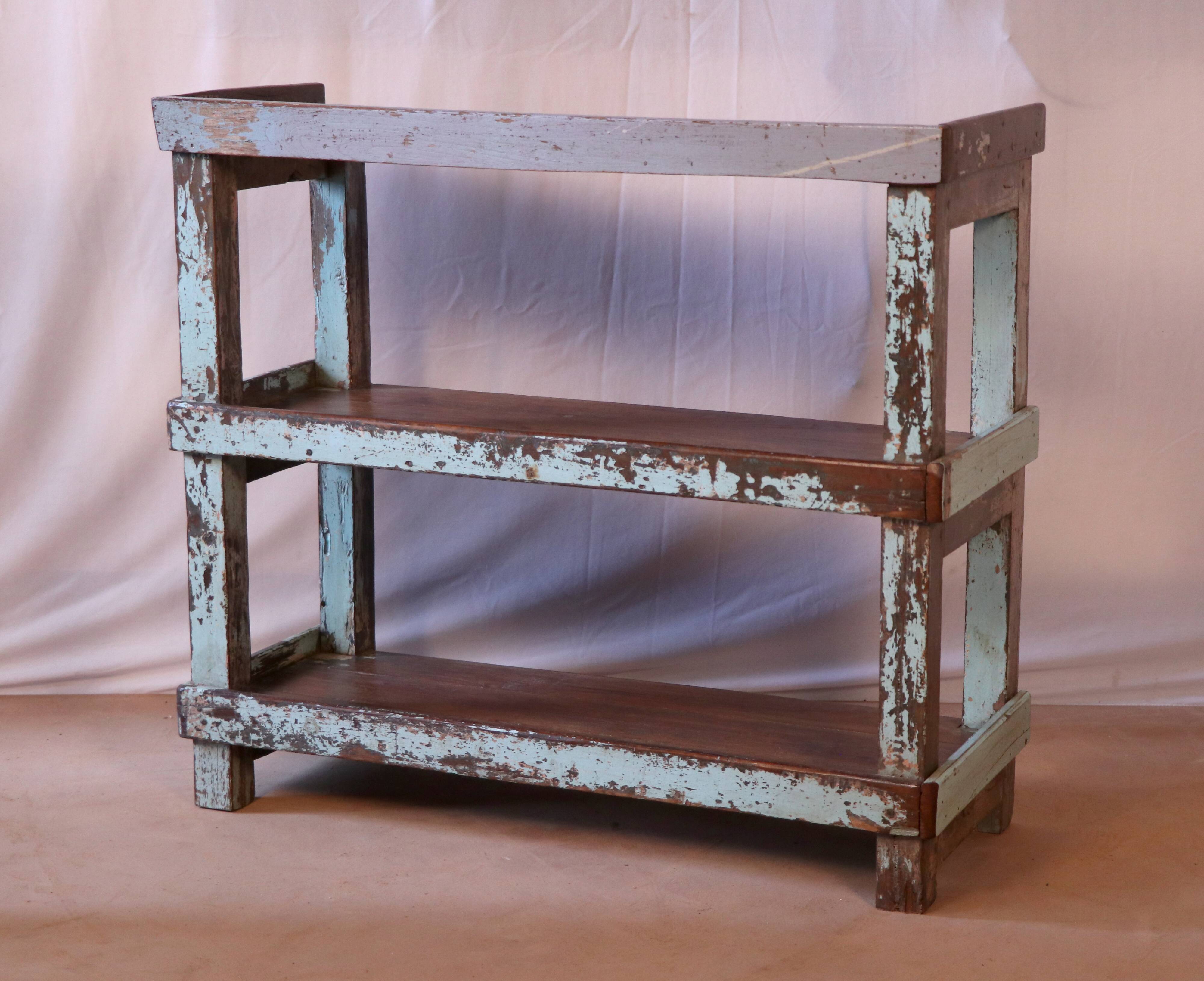 Old Burmese teak shelf blue-gray patina